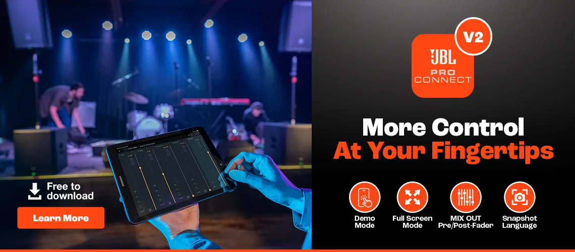 More control of your JBL Professional Portable PA audio system via the JBL Pro Connect App!