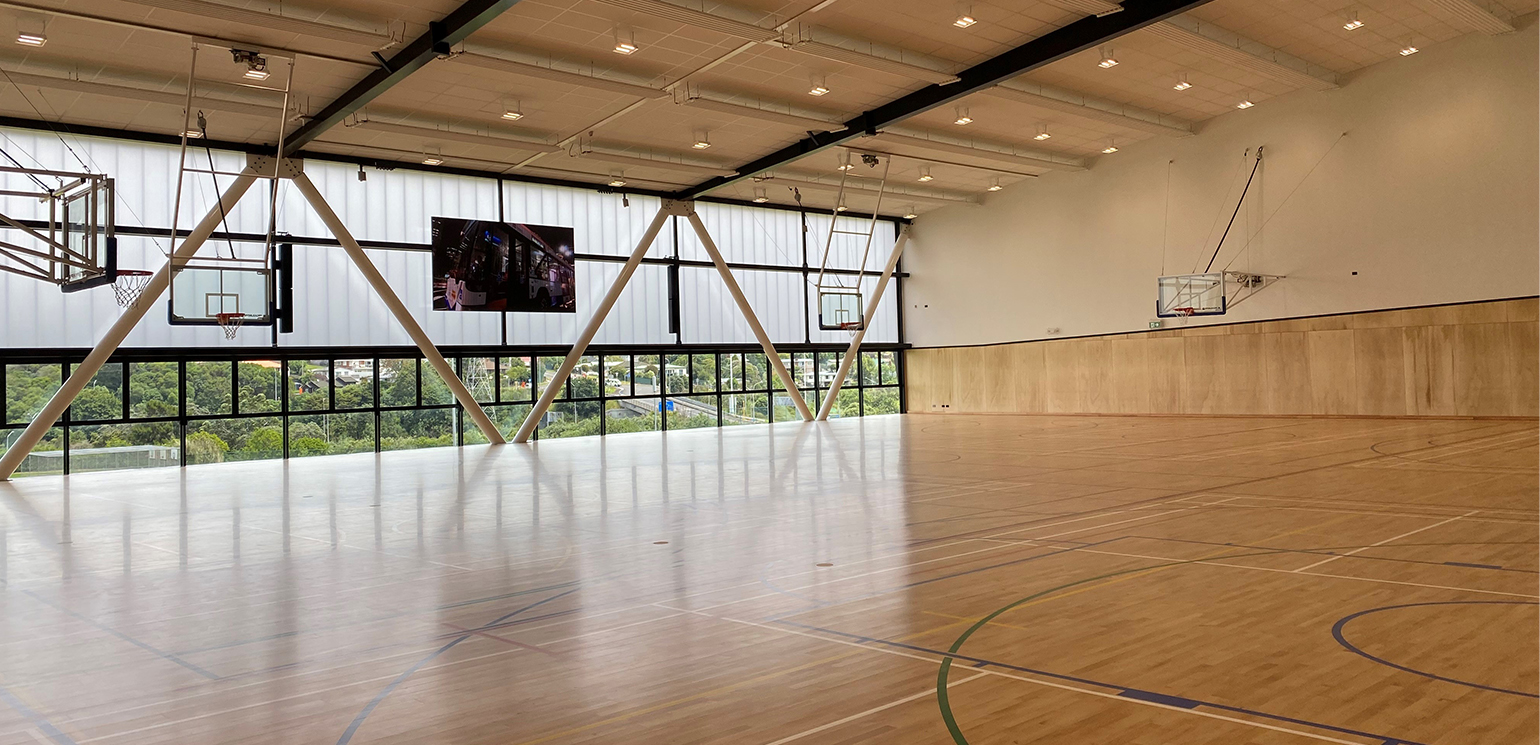 JBL CBT1000 line array column speakers are designed to provide high performance sound in school multipurpose gymnasiums